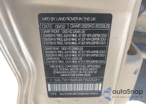 2003 Land Rover Discovery Se z USA, uszkodzony, nr VIN SALTW16453A782203